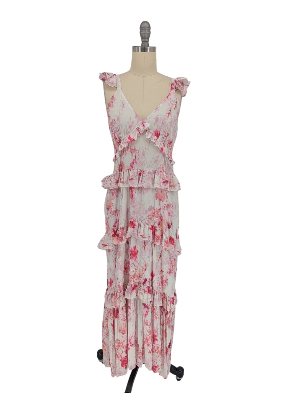 01209 Misa LA Floral Ruffle Maxi Dress Pink size Small bohemian resortwear